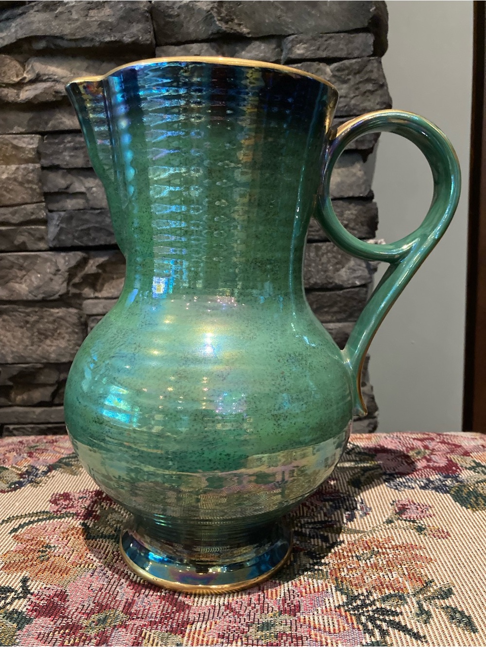 Iridescent Green Ceramic Pitcher Vase